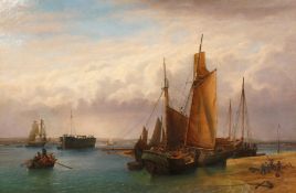 William Henry Mason (19th century), A view of shipping at Chichester with Bosham Church in the