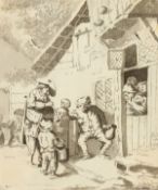 19th century, Style of Ostade, revellers outside of an inn, ink and wash Unframed, 4