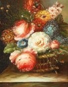20th Century European School, A pair of still life paintings of mixed flowers, oil on canvas, signed