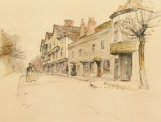 After Cecil Aldin (1870-1935), 'The Kings Head, Chigwell', A street view of the Kings Head pub,