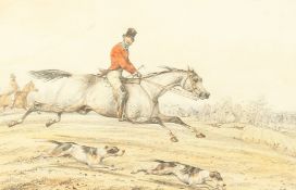 H. Alken (1785-1851) British, Huntsman on horseback following hounds, watercolour and pencil,