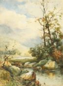 Charles Frederick Allbon (1864-1930) British, Rocky River landscape with mountains beyond,