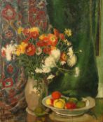 Diels (early 20th century) Continental School, A still life of flowers with a bowl of mixed fruit,