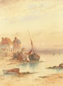 Harry Williams (1854-1901) British, 'Bigbury Bay' a harbour scene at sunset, watercolour, signed,