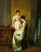 Benjamin Eugen Fichel (1826-1895) French, Ladies reading a letter in a formal room setting, oil on