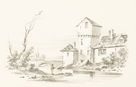 19th Century European School, A set of seven pencil, chalk and watercolour drawings of rural scenes,