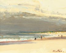 Geoffery Chatten (b. 1938) British, Figures on a beach with a storm approaching, 8