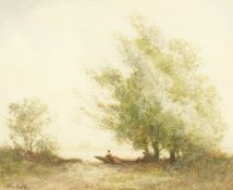 William Tatton Winter (1855-1928), 'Under the Trees', Figures in a boat by a river, watercolour,