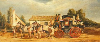 Charles Cooper Henderson (1803-1877), A coaching scene with Royal mail coaches, oil on canvas, 6