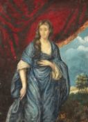 19th century, A portrait of a Lady draped in blue, watercolour, unframed, 13.5