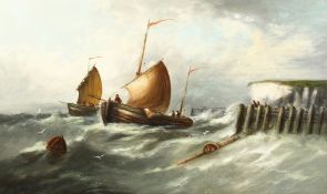 William Henry Williamson (1820-1883) British, fishing boats leaving port in heavy weather, oil on