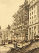 William monk (1836-1937) British, A street view from Trafalgar square, charcoal, 10