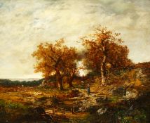 Francois Visconti (19th century) French, A Barbizon scene with a figure in the foreground, oil on