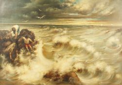 Sorjoresi (19th century) Continental, A coastal scene, with figures in distress on the rocks, oil on
