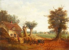 19th century British school, A landscape depicting a farm scene, oil on canvas, 12