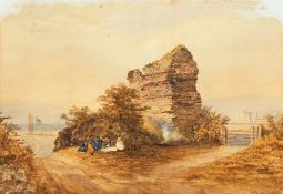 John Rogers Herbert (1810-1890) British, A study of people picnicking in the shade of a derelict