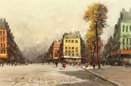 20th century, Continental School, a busy street scene, oil on canvas, indistinctly signed, 24