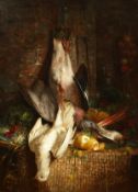 19th century school, A still life of dead game, fruit and vegetables, oil on canvas, 27