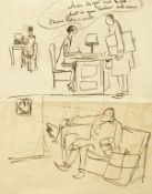 Edward Alfred Cucuel (1785-1954) American, 'The Waiting Room', with two sketches on the reverse,