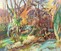 Phylis Bray (1911-1991) British, 'Actaeon', A scene of Actaeon being chased by dogs, oil on