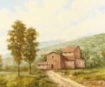 Pasquale Esposito (20th century) Italian, Farm buildings near Amalfi, oil on canvas, signed with