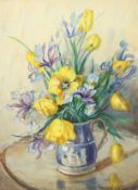 Marion Broom (1878-1962) British, A still life of mixed flowers in a classical style blue jug,