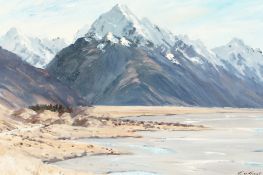 G.A. Genet, A landscape scene of Mount Cook, New Zealand, oil on board, signed, 13