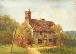 19th century English school, A study of a cottage exterior, oil on canvas, 9.5