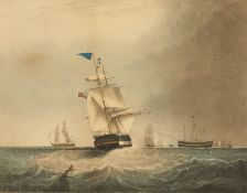 A marine scene, 'Homeward Bound, Passing the Light-Ship Liverpool', a scene of a ship returning to