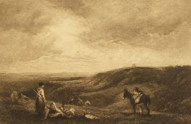 Edgar Barclay (1842-1913) British, 'The Cloverfield', an arable farming scene with figures and a