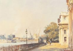 Trevor Chamberlain (b.1933) British, 'Waterfront, R. N. College, Greenwich', three figures