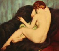 Ren Caty (20th century) Belgian, A reclining nude, oil on canvas, signed and indistinctly dated, 24