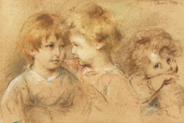 Late 19th century, Italian school, a chalk drawing of three young children, indistinctly signed