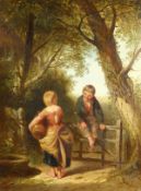 William Collins (1788-1847) British, 'The Stile', A scene of young figures by a gate with a