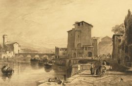 Charles Oliver Murray (1842-1923) British, The Port of Leghorn, a port scene with multiple figures