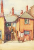 Early 20th century British school, Cottages in St. Ives, Cornwall, watercolour, initialled and