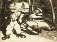 Attributed to Jean Fautrier (1898-1964) 'Drunkards', a tavern scene of inebriated gentleman,