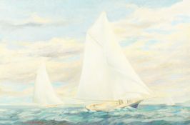 Eric Oldham (20th century) British, A scene of racing yachts at full sail, oil on canvas, signed,