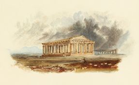 A 19th century drawing of classical buildings, watercolour, 7.5