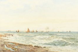 William Pye (19th/20th century) 'Dunmore East, Mouth of the Suir', An Irish scene of vessels at full