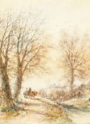L. Lewis (19th century) British, Figures on a horse and cart on country path, watercolour, signed