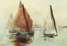 An oil on canvas painting of sailing boats near Venice, indistinctly signed, 'A/F', 21