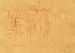 Modern British school, 'Factory Workers, Men and Women', drawing, signed 'swan', 4