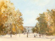 Attributed to Derek Brown, A landscape of a French city park, oil on board, signed, 11.5