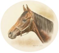Madeline Selfe (1910-2005) British, 'Seventh Bride', An oval head study of a racehorse, chalk,
