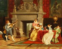 P. Karly (19th Century) Hungarian. 'The Lovers' and 'A Musical Evening', a pair of oil on panel