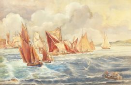 Follower of Thomas Bush Hardy (1842-1897), A scene of Yachts by a port, watercolour, bears