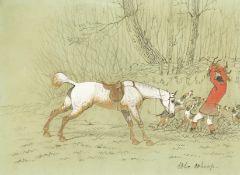 Early 20th century, A huntsman and foxhounds with their catch, mixed media, 10