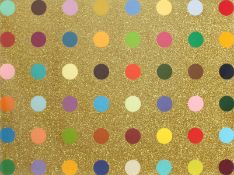Damien Hirst, (B. 1965), untitled gold gift spot, framed screenprint in colours, gold glitter/