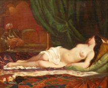 Leopold Carl Muller (1834-1892) Austrian, Study of a naked recumbent female draped in a diaphanous